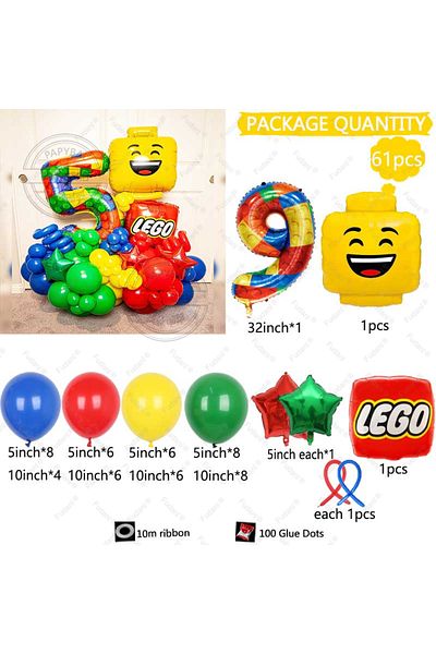 Choice 32inch NO.9 61pcs Ninja Building Block Party Balloon Colorful Latex Balloon Baby Shower Blocks Theme