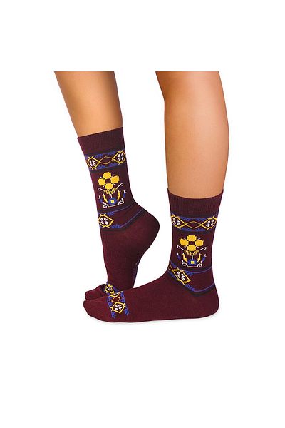 Pirin Hill Wool Socks With Traditional Motifs Cherry