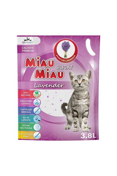 MIAU MIAU Litier pentru pisici MEAU MEAU Silicat Lavanda 3.8L