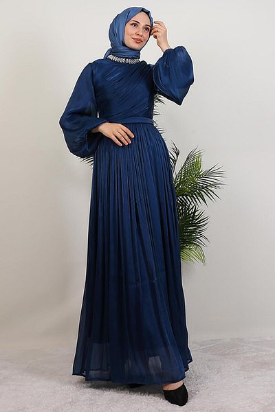 GİYZAMİLA Βραδινό φόρεμα Zeliş Stone Navy Blue