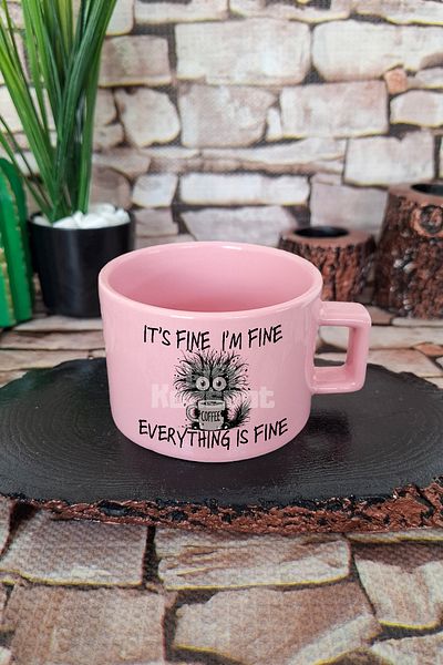 giftkonsept Its Fine I Am Fine Written Funny Everything Is Fine Humor Square Handle Cup Pink Mug Cup