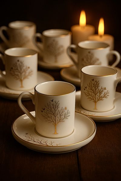 Enza Tree of Life 6-Piece Porcelain Cup Set 12 Pieces