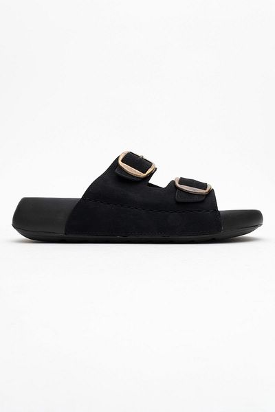 CCWAY AYAKKABI Men's Gold Buckle Slippers Black