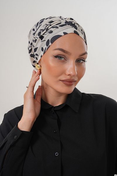 MAG FASHİON Beige Patterned Hijab Bonnet Daily Use Sports Bonnet Practical Shawl