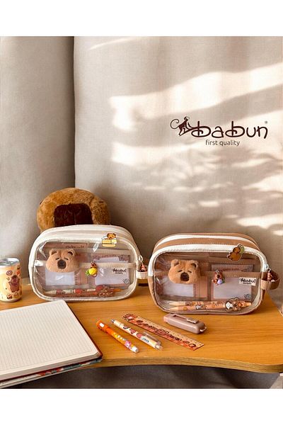 BABUN Σετ μολυβοθήκης 8 τεμαχίων με μεγάλο ευρύχωρο Capybara Animal Τσάντα μακιγιάζ μολυβιού Capybara