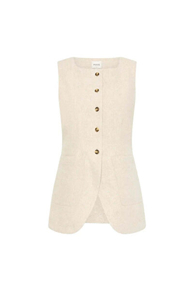 American Rag Cie Stylish Emma Vest for Women - 100% Linen, Designed with Gold Details