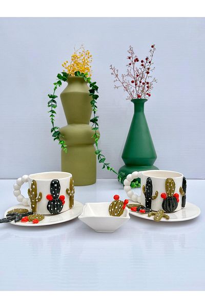 AYLEFE HOBBY Cactus Handmade Ceramic Set of 2 Mugs 120ml