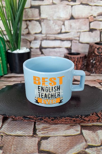 giftkonsept Best English Teacher Ever Printed English Teacher Square Cup with Handle Blue Mug Cup