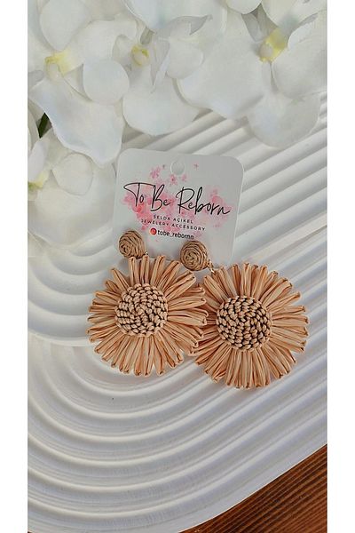 To Be Reborn Straw Knitted Flower Earrings New Season Trend Models Maxi Size