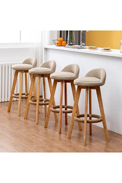 Quasar & Co. Set of 2 bar stools, swivel, upholstered, suitable for kitchen, 37x37x80 cm, wood/textile/sponge, ivory
