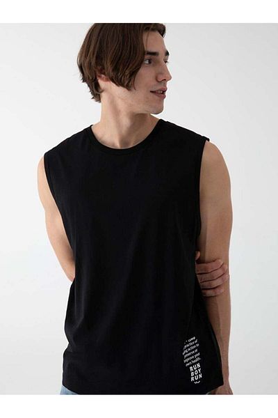 Ltb Fadoze Minimal Text Printed Men's Black Crew Neck Zero Sleeve Undershirt