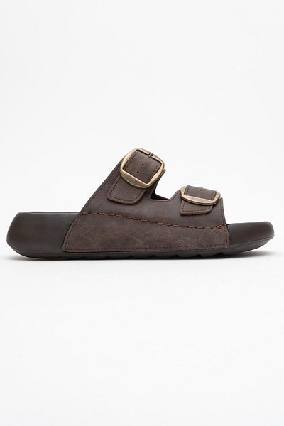 CCWAY AYAKKABI Men's Gold Buckle Slippers Brown