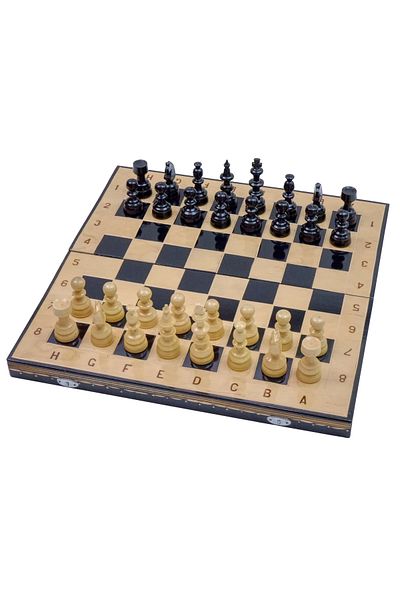 ROmde ROmde™ Wooden Chess and Backgammon Game, 44x44 cm, Black and White, Alphanumeric Numbered