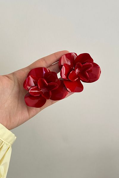 Okko Store Red Colored 2 Piece Flower Earrings
