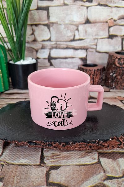 giftkonsept Love Cat Printed Cat Love Cat Lover Love Square Cup with Handle Pink Mug Cup