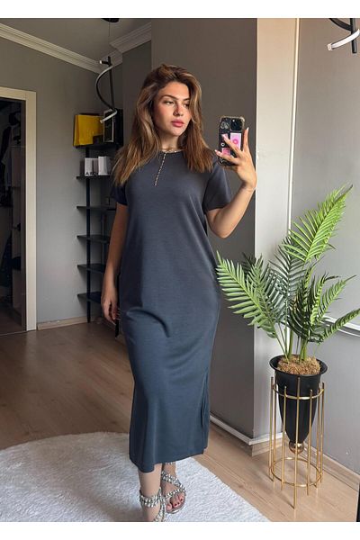 Qenz Slit Casual Modal Φόρεμα - Anthracite