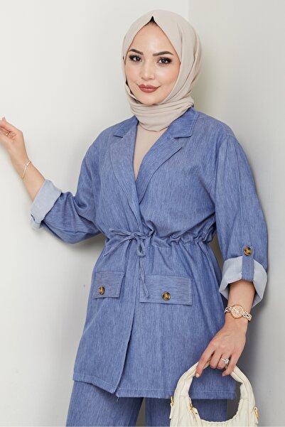 Bestenur Tunnel Belt Jacket Trousers Double Suit 1566 - Dark Blue