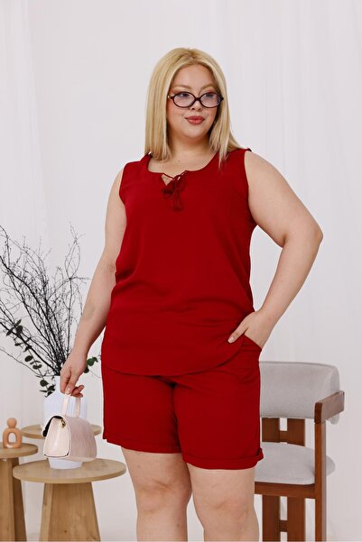 Siyezen Plus Size Cotton Lace Shorts Suit