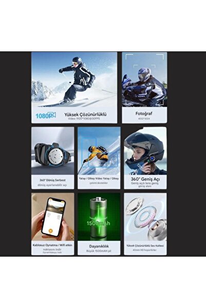 DigiMonster Q28 Kameralı Bluetooth Kask Kulaklık 1080P Video Interkom, Su Geçirmez, LCD Ekranlı Motor Kulaklığı