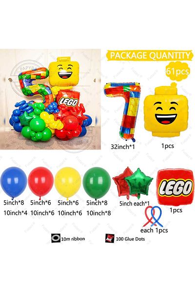 Choice 32inch NO.7 61pcs Ninja Building Block Party Balloon Colorful Latex Balloon Baby Shower Blocks Theme
