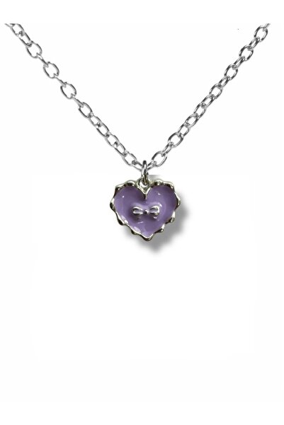 Herşey Nota Purple Heart Bow Detailed Unisex Necklace – Elegant and Stylish I...