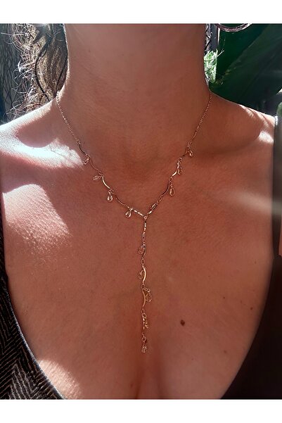 pop up store Altın Zirkon Damla Taşlı Kolye