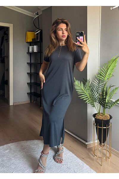 Qenz Slit Casual Modal Φόρεμα - Anthracite