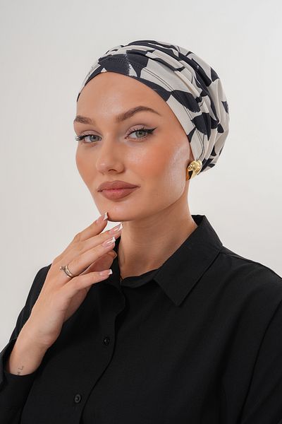 MAG FASHİON Beige Patterned Hijab Bonnet Daily Use Sports Bonnet Practical Shawl