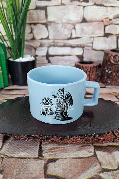 giftkonsept I Am Not a Bookworm I Am a Book Dragon Written Book Lover Square Handled Cup Blue Mug Cup