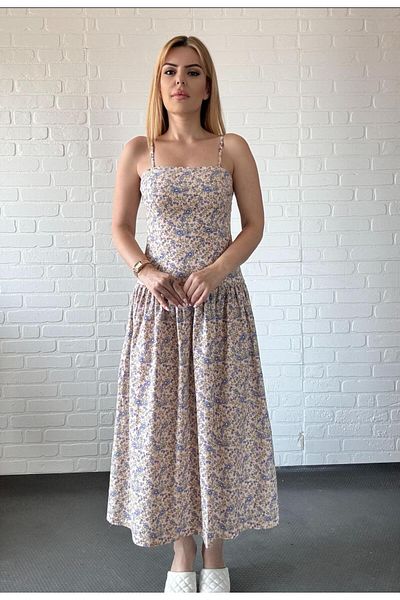 By Sümeyra Gültekin Floral Print Long Dress with Thin Adjustable Straps