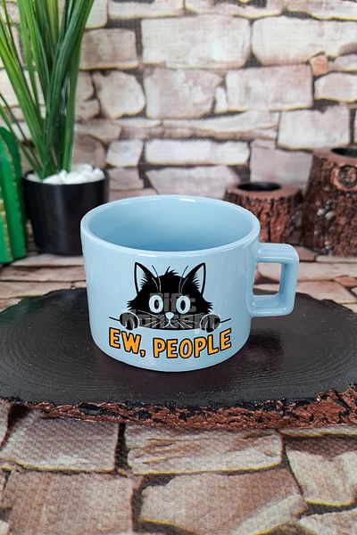 giftkonsept Cat Funny Sleepy Humorous Cat Lover Cat Owner Sleepy Square Cup with Handle Blue Mug Cup