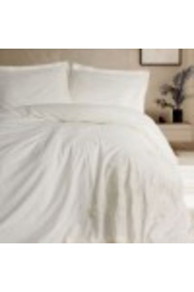 Cotton Box Premium 3D Satin Luxury Embroidered Bedding Set, Chic Ecru