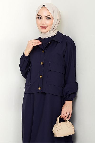 Bestenur Faylin Jacket Clothes Double Suit 1565 - Navy Blue