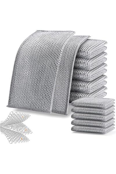 Generic 10 pcs Multipurpose Wire Dishwashing Rag for Wet and Dry Dish, Multifunctional Non-Scratch Scrubbing