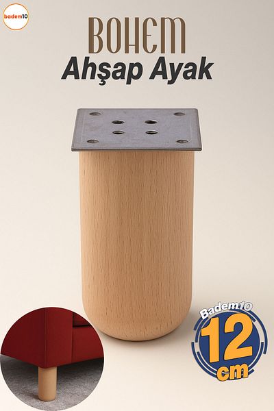 Badem10 Picior cilindru din lemn natural boem 12 cm Aparat inclus Mobilier Fotoliu Canapea Masă de cafea Picior de masă