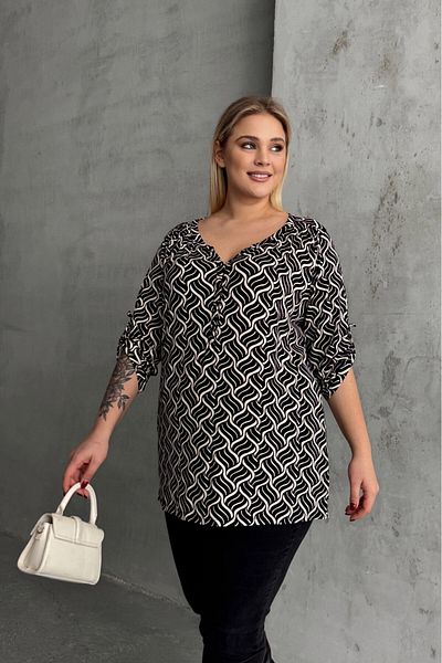 Stil Diva Plus Size V-Neck Button Front Lycra Blouse with Fold Detail on the Sleeves 1016