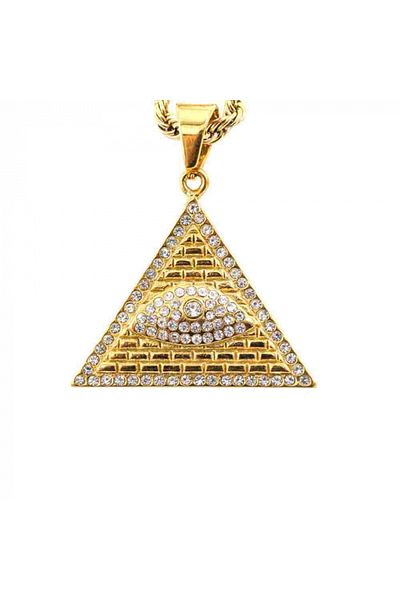 Tessero Hip Hop Rope chain with Illuminati pyramid pendant, stainless steel, plated