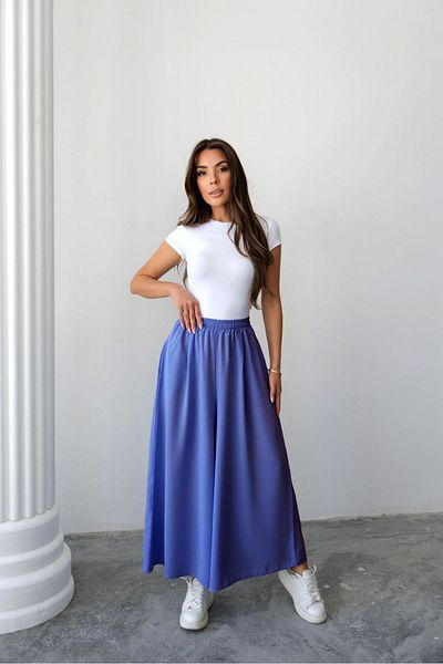 Hatun Atila Wide Cut Flared Double Crepe Trouser Skirt with Elastic Waist - Purple