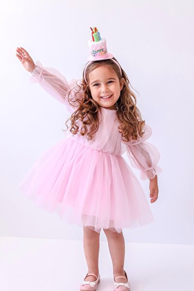 BİHAYALBİÇOCUK Kanatlı ve Tüllü Elbise - Pembe
