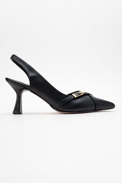CCWAY AYAKKABI Women's Pointed Toe Open Shoes Black Skin