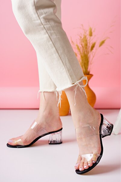 leopar by çetinay Transparent Detailed Thick Pet Sole Women's Summer Slippers/Shoes