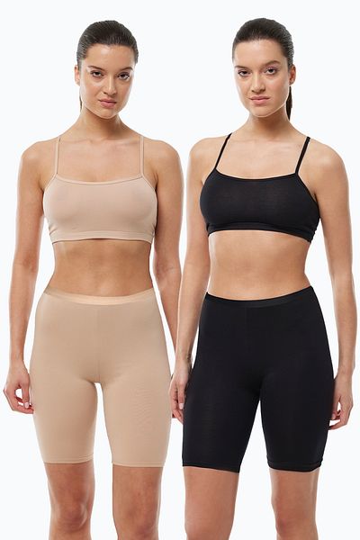 Malabadi Women's 2 Pieces Black Skin Color Laptop Non-Marking Modal High Waist Leggings 2m113