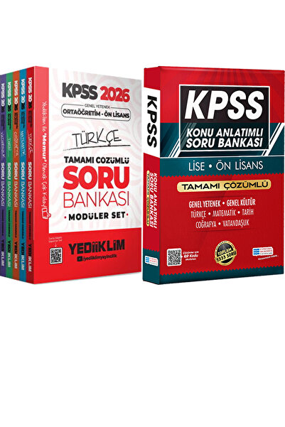 Yediiklim Yayınları 2026 KPSS Ortaöğretim Ön Lisans Tamamı Çözümlü Soru Modüler Set + Lise Önlisans Konu Ant. Soru