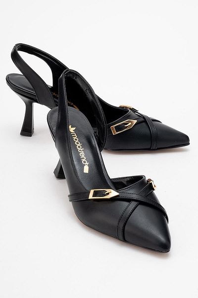 CCWAY AYAKKABI Women's Pointed Toe Open Shoes Black Skin