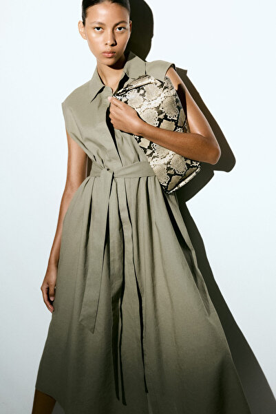 H&M Keten Karışımlı Gömlek Elbise