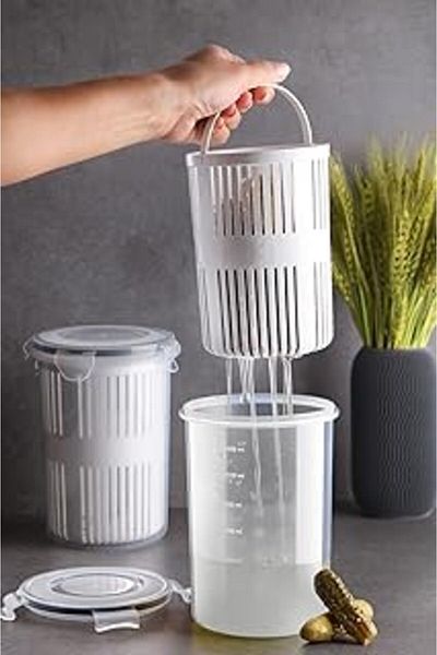 NETWORK ART 2 Liter 1.5 Liter Storage Container with Strainer Olive Bowl Pickle Bowl