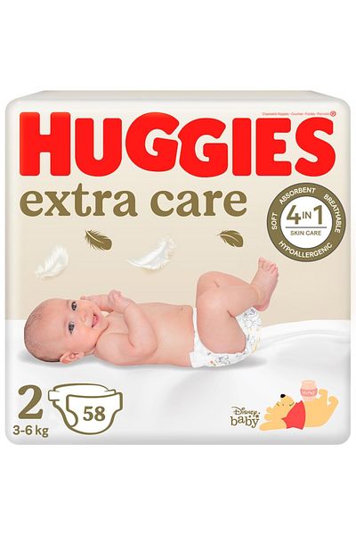 Huggies 58 Extra Care Diapers No. 2 3-6 Kg