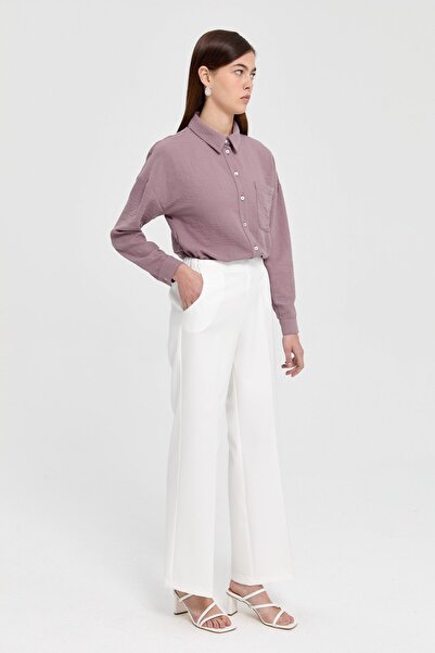 Nihan Beli Lastikli Culotte Pantolon Ekru