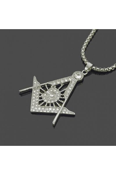 Tessero Lantisor Hip Hop design cubic cu pandantiv in forma de semn masonic, otel inoxidabil, placat cu aur