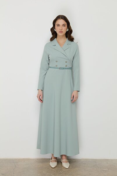 Nihan Kemer ve Düğme Detaylı Şık Elbise Aqua